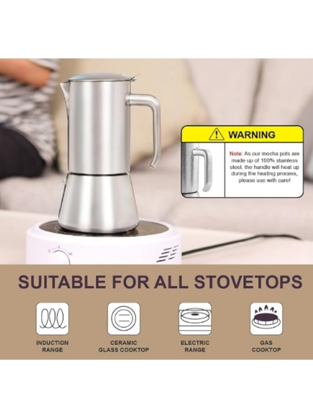 Stovetop Espresso Coffee Maker 6 Espresso Cups Stainless Steel Moka Pot Wedrink